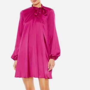 Leena for Mac Duggal Pink Long Sleeve Cocktail Swing Satin Dress size 2